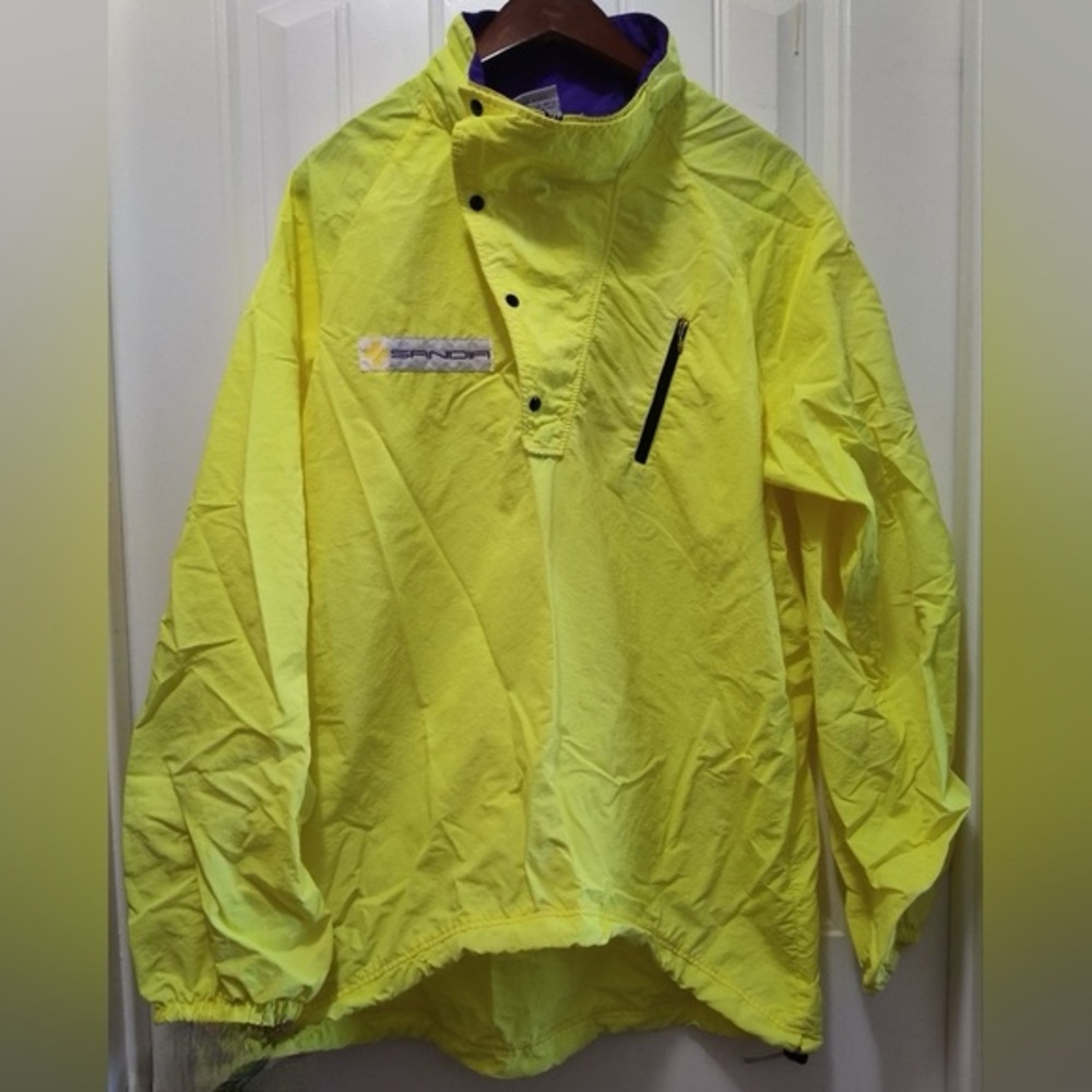 Womens Vintage Neon Yellow Windbreaker Jacket Size 14 Large
